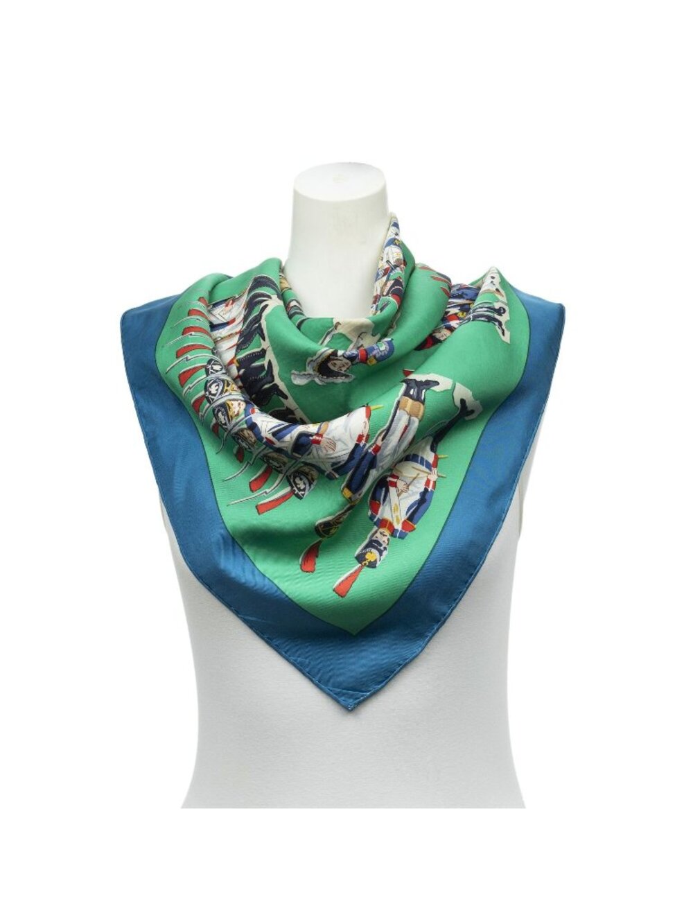 Hermes Scarf Blue Green Ivory Twill Silk